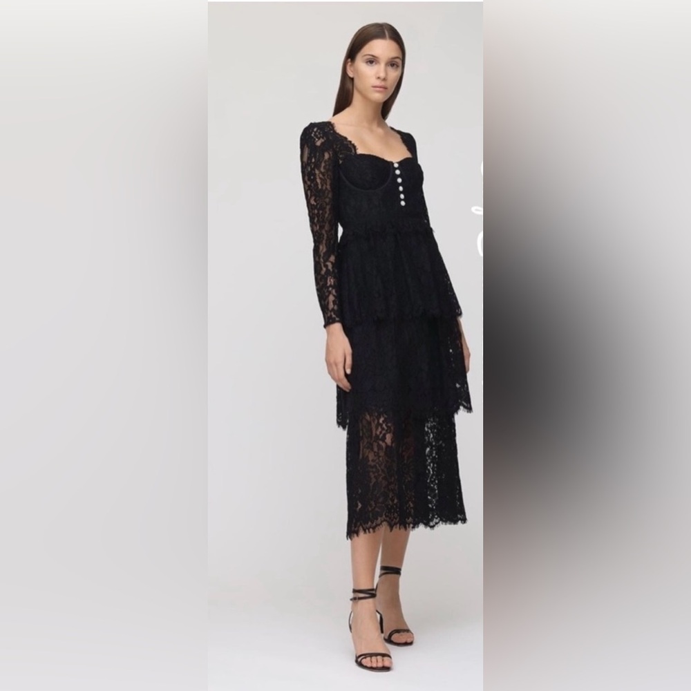 Self-Portrait Black Lace Long Sleeve Dress